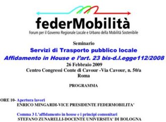 Roma. Servizi di Tpl, affidamento in house e art. 23 bis-d.l.egge112/2008: giovedì seminario Federmobilità