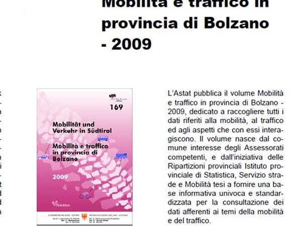 Bolzano. "Mobilità e traffico in Alto Adige 2009": pubblicati dati ASTAT